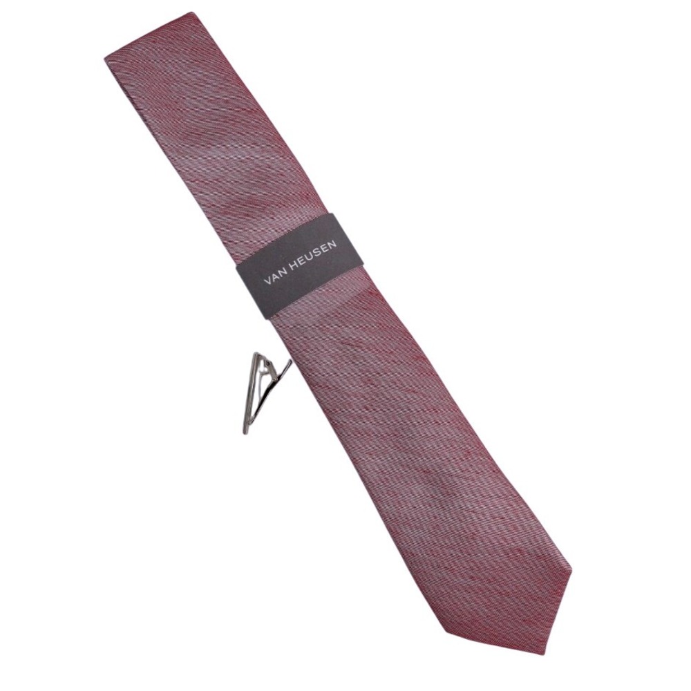 Van Heusen Men's Red Textured Tie with‎ Clip - New